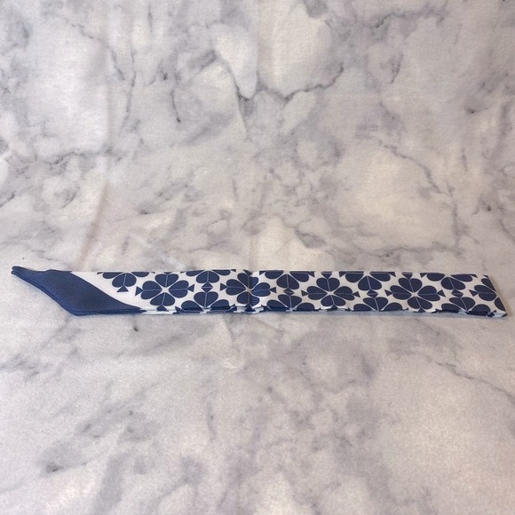 Kate Spade Silk Rectangle Scarf, Purple Geometric Satin Print, Logo Accent - NEW - Picture 4 of 9